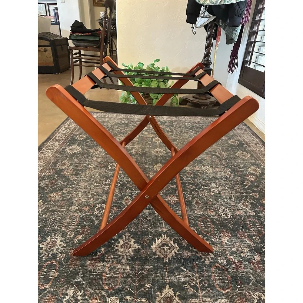 Vintage Suitcase Luggage Rack Holder Folding Wooden Reddish-Brown